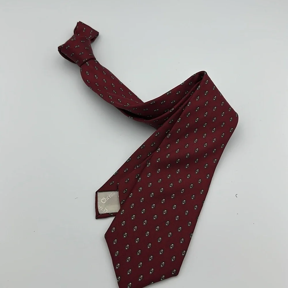 Dior Burgundy and Gray Patterned Tie